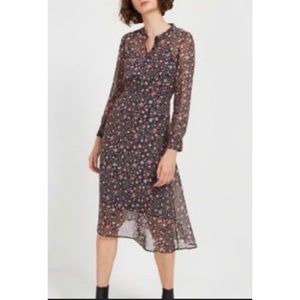 FRANK AND OAK GRAY FLORAL LONG SLEEVE SHEER DRESS SIZE MED